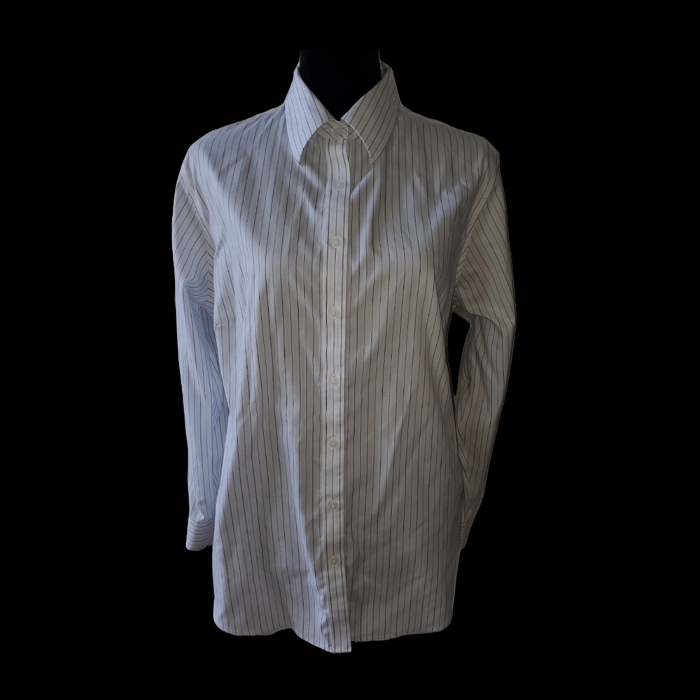 Jones New York Signature Woman Easy Care White Pinstripe Dress Shirt Sz 1X